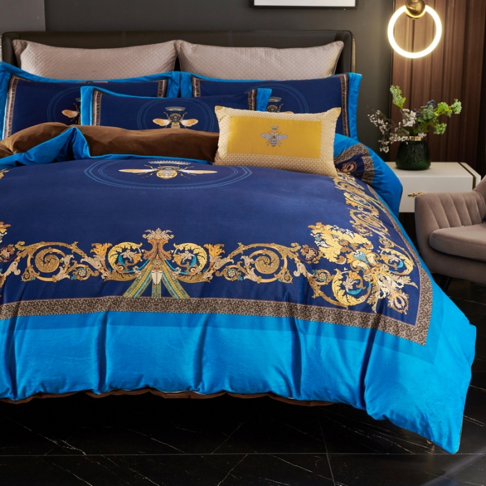 91家纺网 家纺一手货源 找家纺 ds生活馆2021新款奢系列数码印花水晶绒牛奶绒四件套 北欧印象