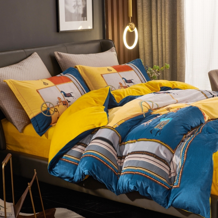 91家纺网 家纺一手货源 找家纺 ds生活馆2021新款奢系列数码印花水晶绒牛奶绒四件套 伯爵