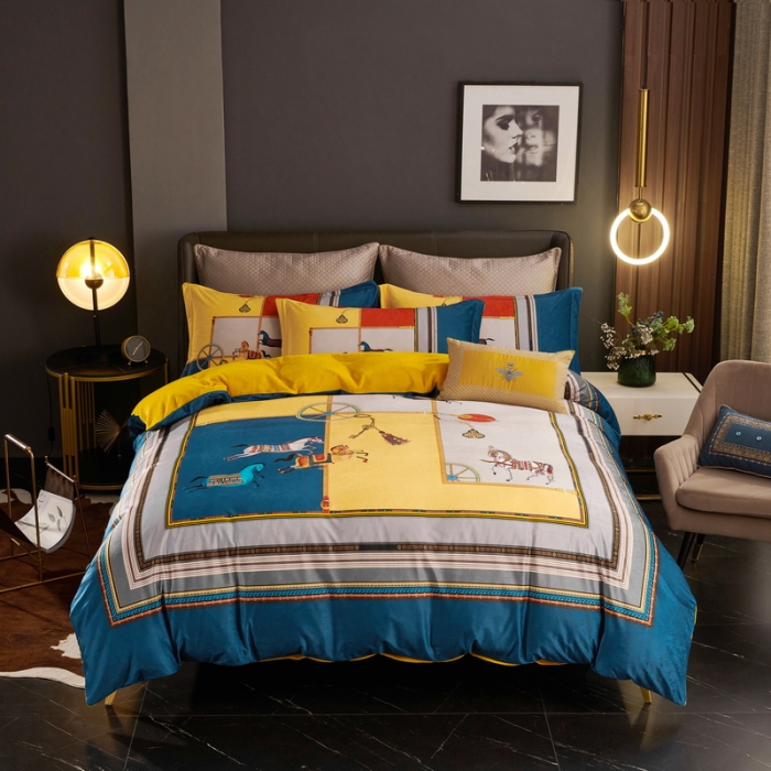 91家纺网 家纺一手货源 找家纺 ds生活馆2021新款奢系列数码印花水晶绒牛奶绒四件套 伯爵