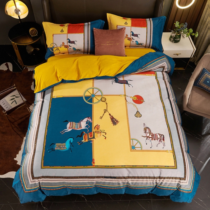 91家纺网 家纺一手货源 找家纺 ds生活馆2021新款奢系列数码印花水晶绒牛奶绒四件套 伯爵