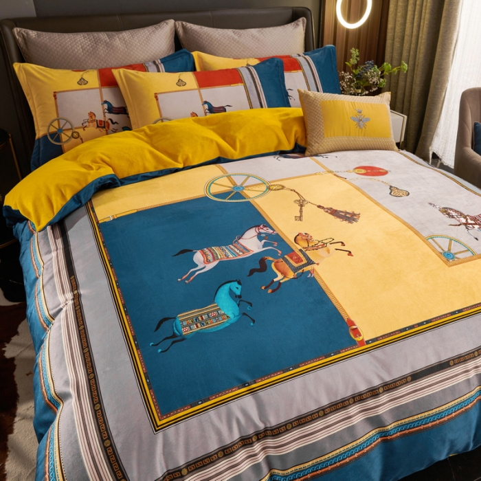 91家纺网 家纺一手货源 找家纺 ds生活馆2021新款奢系列数码印花水晶绒牛奶绒四件套 伯爵