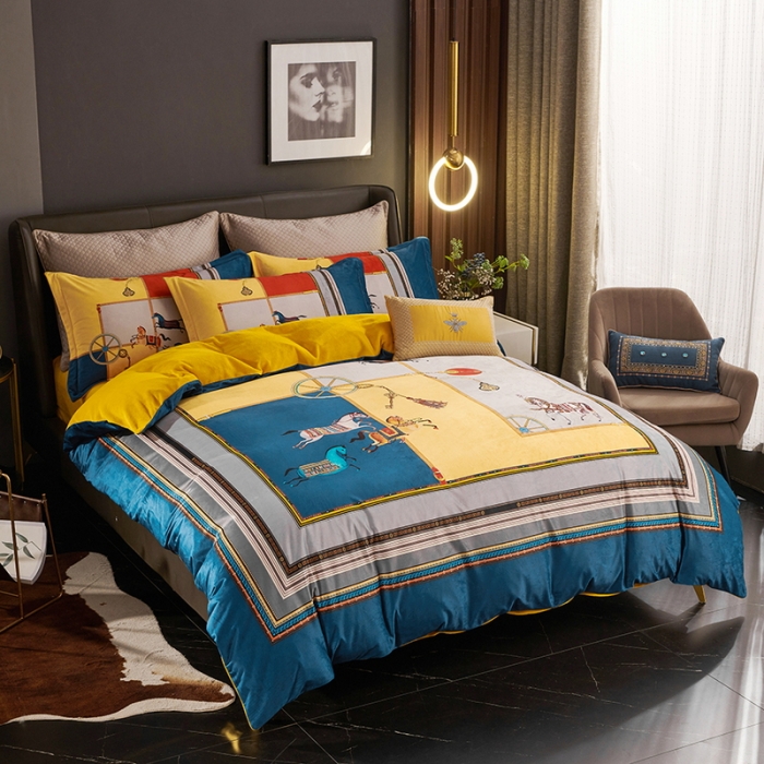 91家纺网 家纺一手货源 找家纺 ds生活馆2021新款奢系列数码印花水晶绒牛奶绒四件套 伯爵