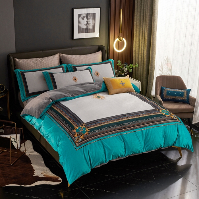 91家纺网 家纺一手货源 找家纺 ds生活馆2021新款奢系列数码印花水晶绒牛奶绒四件套 海洋之星