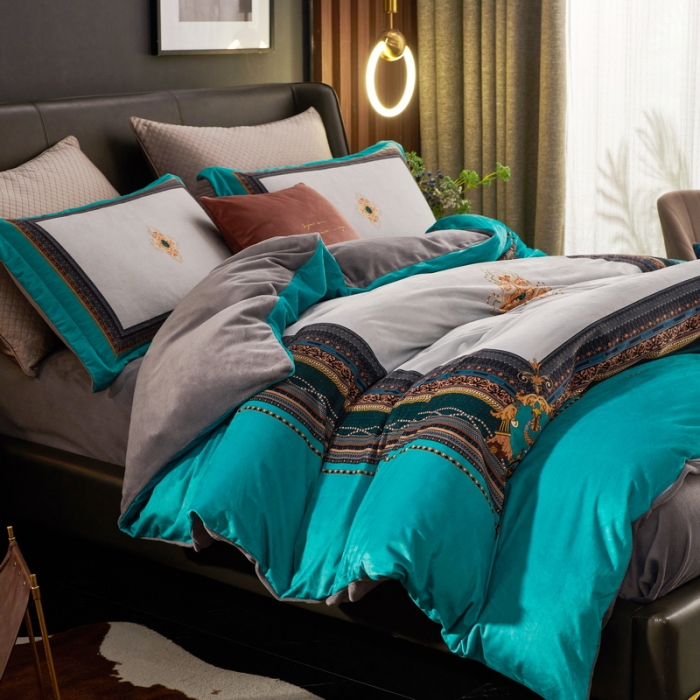 91家纺网 家纺一手货源 找家纺 ds生活馆2021新款奢系列数码印花水晶绒牛奶绒四件套 海洋之星