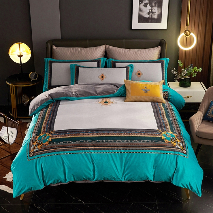 91家纺网 家纺一手货源 找家纺 ds生活馆2021新款奢系列数码印花水晶绒牛奶绒四件套 海洋之星