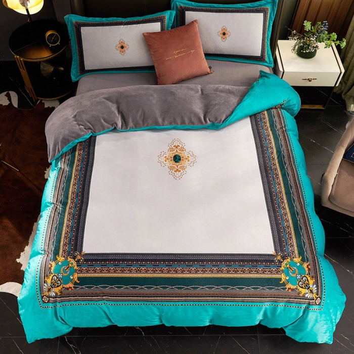 91家纺网 家纺一手货源 找家纺 ds生活馆2021新款奢系列数码印花水晶绒牛奶绒四件套 海洋之星