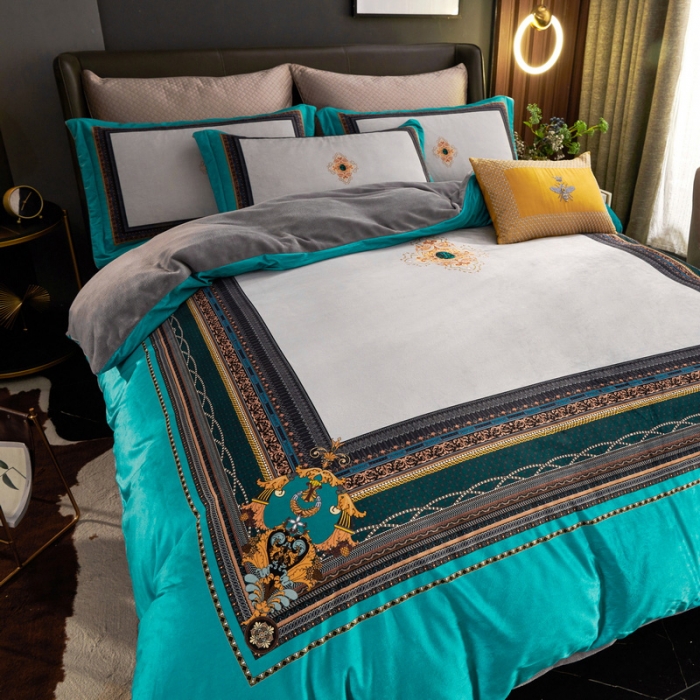 91家纺网 家纺一手货源 找家纺 ds生活馆2021新款奢系列数码印花水晶绒牛奶绒四件套 海洋之星