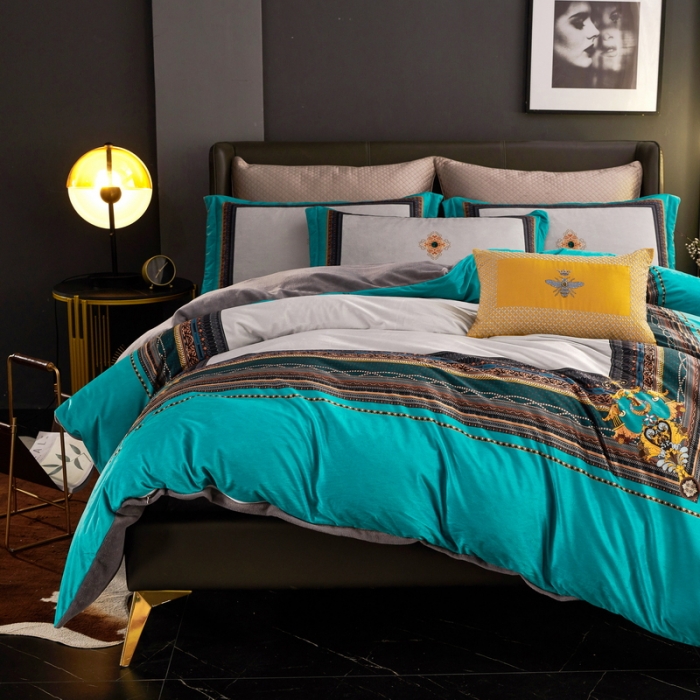 91家纺网 家纺一手货源 找家纺 ds生活馆2021新款奢系列数码印花水晶绒牛奶绒四件套 海洋之星