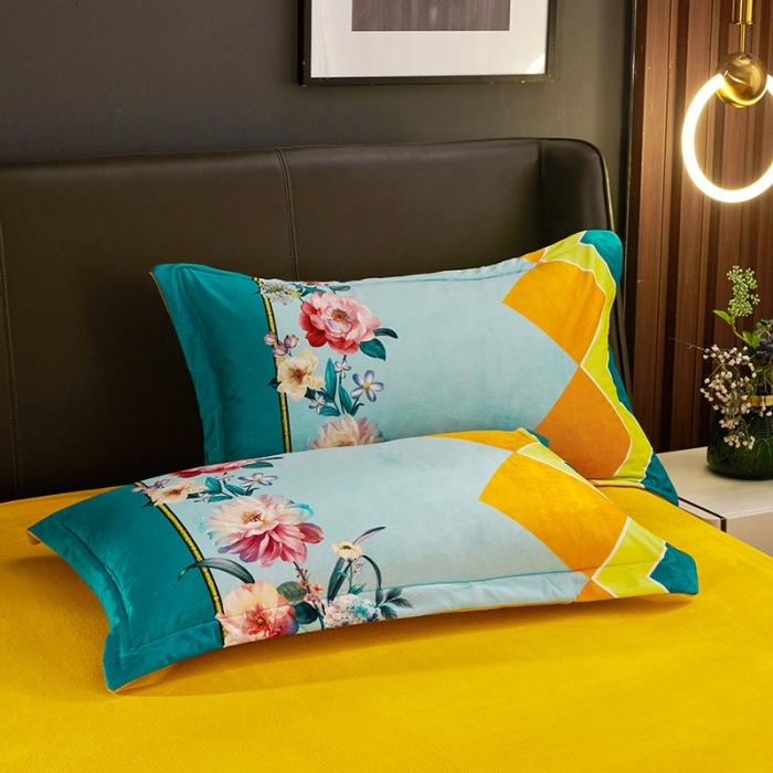 91家纺网 家纺一手货源 找家纺 ds生活馆2021新款奢系列数码印花水晶绒牛奶绒四件套 花涧里