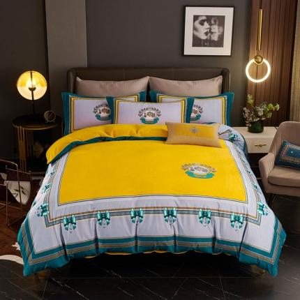 ds生活馆2021新款奢系列数码印花水晶绒牛奶绒四件套 恋曲