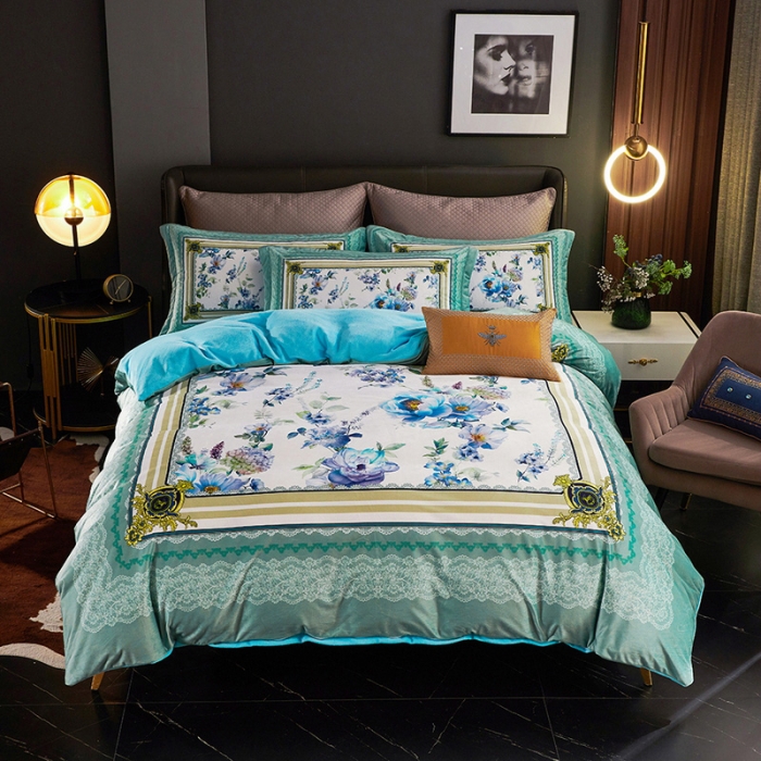 91家纺网 家纺一手货源 找家纺 ds生活馆2021新款奢系列数码印花水晶绒牛奶绒四件套 漫漫花开