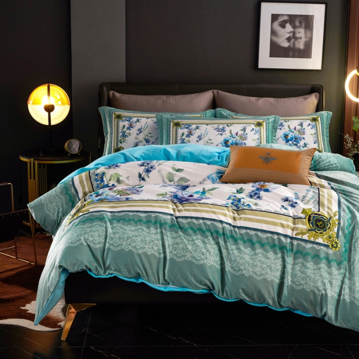 91家纺网 家纺一手货源 找家纺 ds生活馆2021新款奢系列数码印花水晶绒牛奶绒四件套 漫漫花开