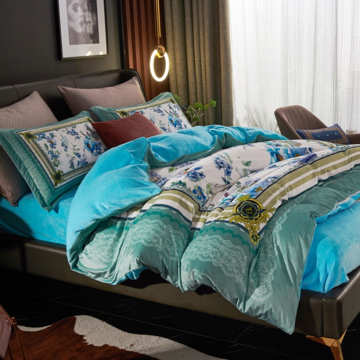 91家纺网 家纺一手货源 找家纺 ds生活馆2021新款奢系列数码印花水晶绒牛奶绒四件套 漫漫花开