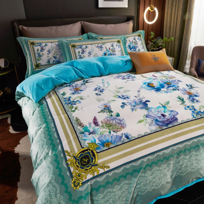 91家纺网 家纺一手货源 找家纺 ds生活馆2021新款奢系列数码印花水晶绒牛奶绒四件套 漫漫花开