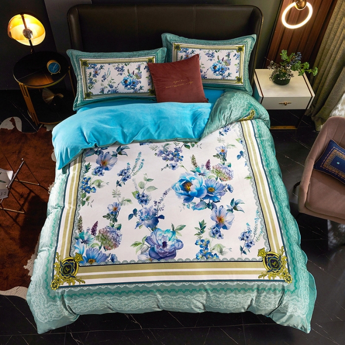 91家纺网 家纺一手货源 找家纺 ds生活馆2021新款奢系列数码印花水晶绒牛奶绒四件套 漫漫花开