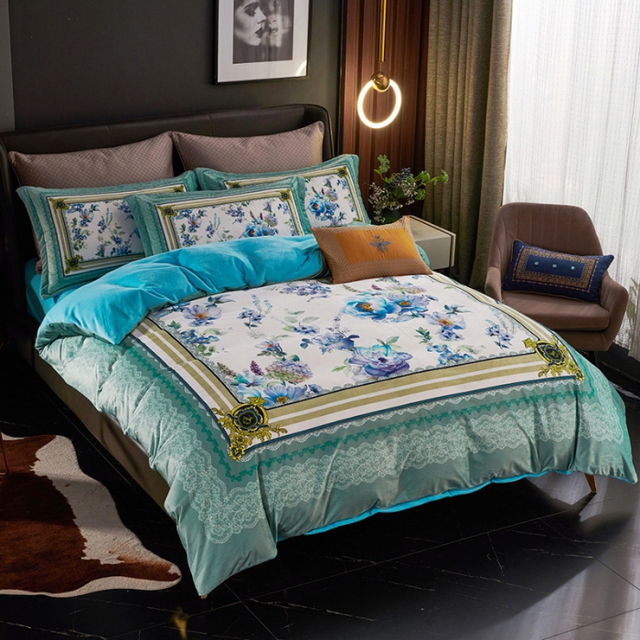 91家纺网 家纺一手货源 找家纺 ds生活馆2021新款奢系列数码印花水晶绒牛奶绒四件套 漫漫花开