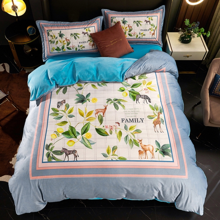 91家纺网 家纺一手货源 找家纺 ds生活馆2021新款奢系列数码印花水晶绒牛奶绒四件套 清香幽梦