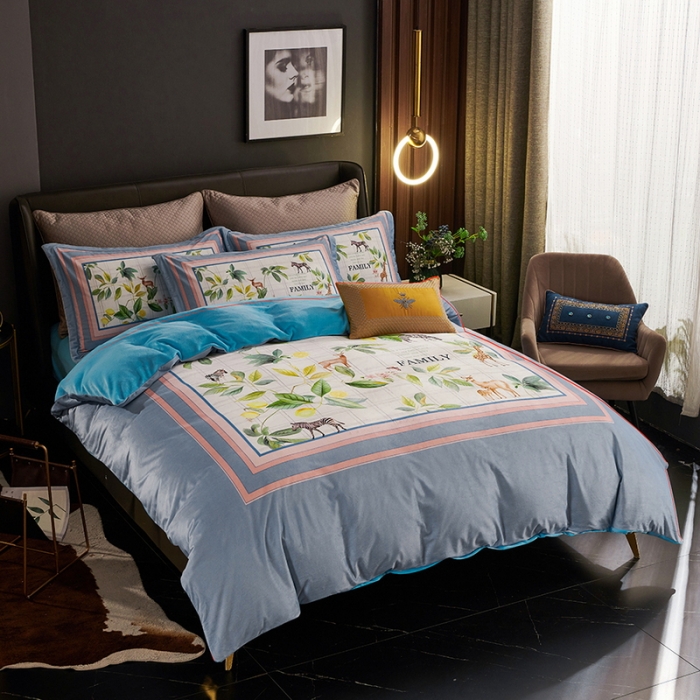 91家纺网 家纺一手货源 找家纺 ds生活馆2021新款奢系列数码印花水晶绒牛奶绒四件套 清香幽梦