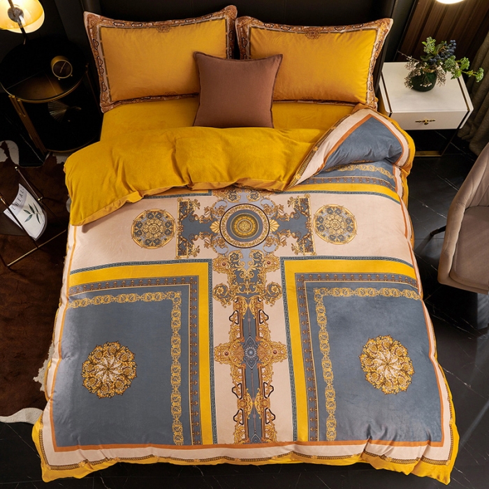 91家纺网 家纺一手货源 找家纺 ds生活馆2021新款奢系列数码印花水晶绒牛奶绒四件套 盛世王朝