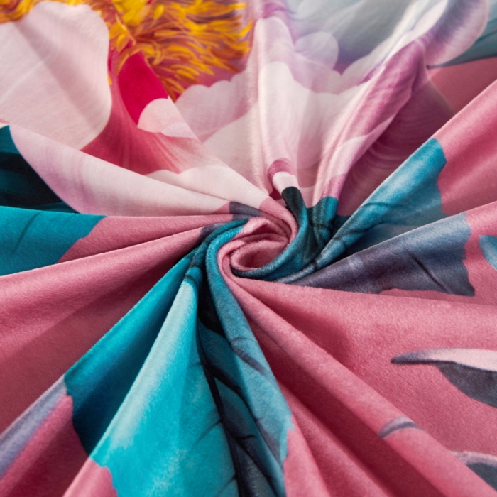 91家纺网 家纺一手货源 找家纺 ds生活馆2021新款奢系列数码印花水晶绒牛奶绒四件套 馨雨繁夏