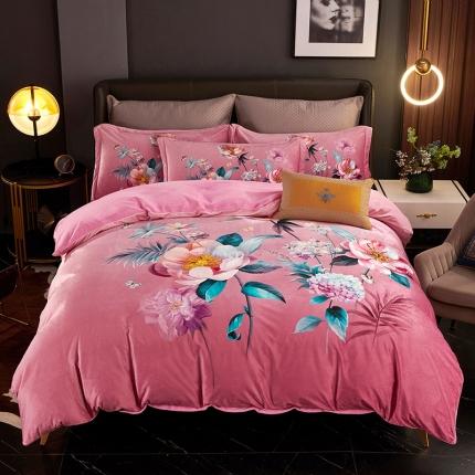 ds生活馆2021新款奢系列数码印花水晶绒牛奶绒四件套 馨雨繁夏