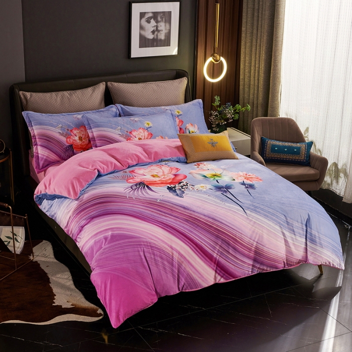 91家纺网 家纺一手货源 找家纺 ds生活馆2021新款奢系列数码印花水晶绒牛奶绒四件套 云海之上