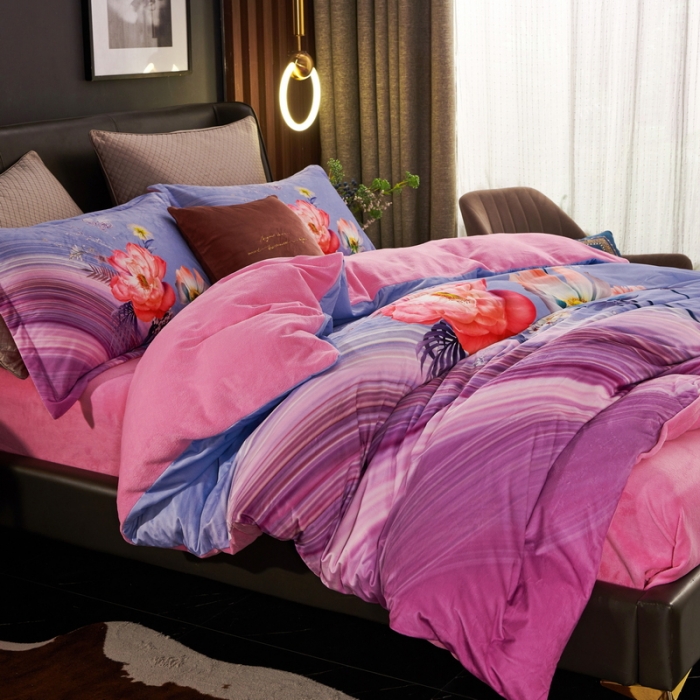 91家纺网 家纺一手货源 找家纺 ds生活馆2021新款奢系列数码印花水晶绒牛奶绒四件套 云海之上