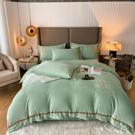 91家纺网 家纺一手货源 找家纺 （总）米彩家纺2023新款加厚牛奶绒刺绣H款四件套