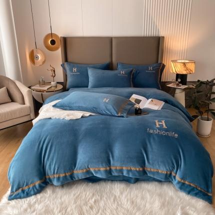 91家纺网 家纺一手货源 找家纺 （总）米彩家纺2023新款加厚牛奶绒刺绣H款四件套