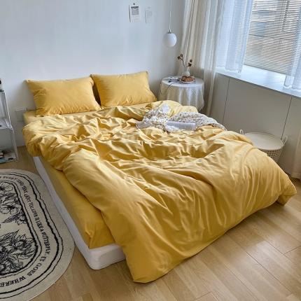 91家纺网 家纺一手货源 找家纺 希文 2021新款纯色ins风全棉磨毛四件套 姜黄