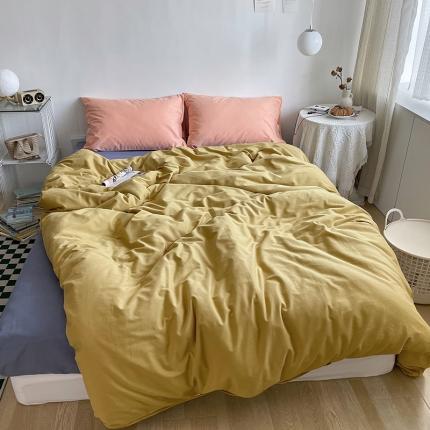 91家纺网 家纺一手货源 找家纺 （总）希文 2021新款混搭ins风全棉磨毛四件套桔色+紫苑