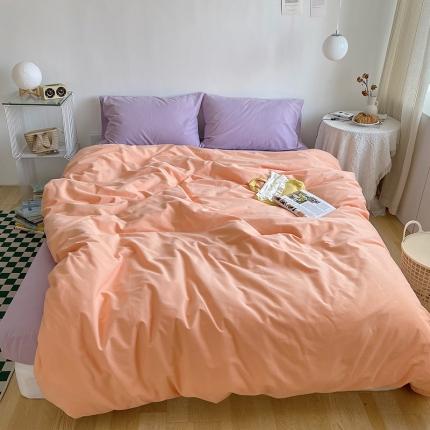 91家纺网 家纺一手货源 找家纺 （总）希文 2021新款混搭ins风全棉磨毛四件套桔色+紫苑