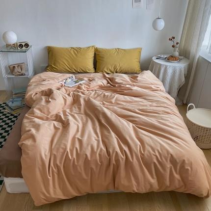 91家纺网 家纺一手货源 找家纺 （总）希文 2021新款混搭ins风全棉磨毛四件套桔色+紫苑