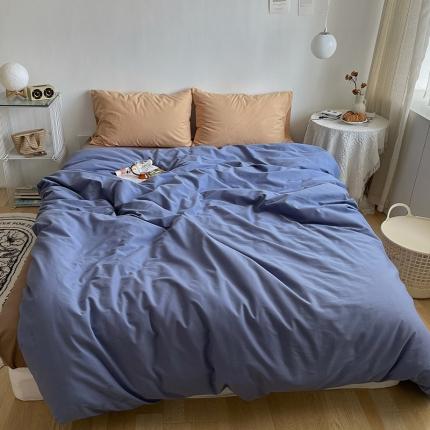 91家纺网 家纺一手货源 找家纺 （总）希文 2021新款混搭ins风全棉磨毛四件套桔色+紫苑