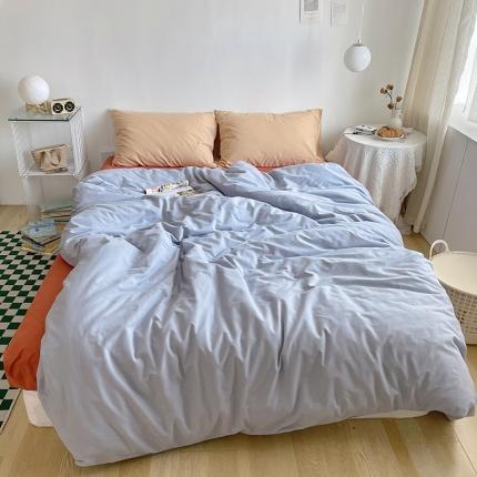 91家纺网 家纺一手货源 找家纺 （总）希文 2021新款混搭ins风全棉磨毛四件套桔色+紫苑