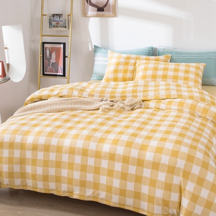 91家纺网 家纺一手货源 找家纺 日式无印风简约自发热针织提花纯色德绒条纹格子四件套 格调豆沙