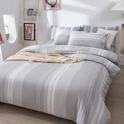 91家纺网 家纺一手货源 找家纺 日式无印风简约自发热针织提花纯色德绒条纹格子四件套 格调豆沙