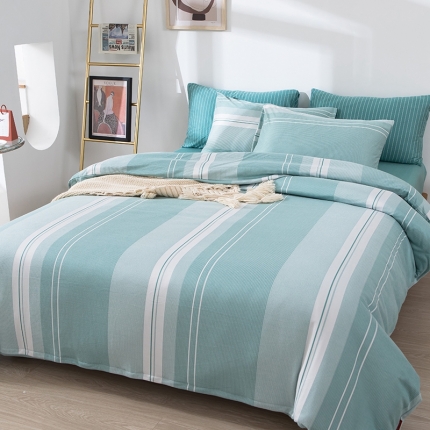 91家纺网 家纺一手货源 找家纺 日式无印风简约自发热针织提花纯色德绒条纹格子四件套 格调豆沙