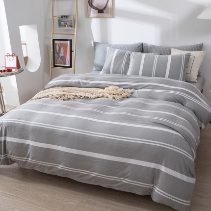 91家纺网 家纺一手货源 找家纺 日式无印风简约自发热针织提花纯色德绒条纹格子四件套 格调豆沙