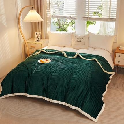 京宇毯业 新加厚保暖魔法绒条纹毛毯牛奶绒毯子午睡毯条纹墨绿
