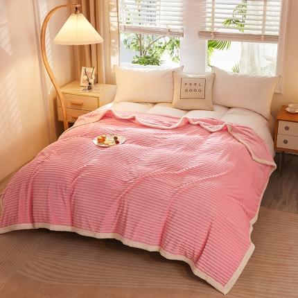 京宇毯业 新加厚保暖魔法绒条纹毛毯牛奶绒毯子午睡毯 条纹粉色