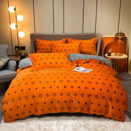 91家纺网 家纺一手货源 找家纺 米莱家纺 2021新款轻奢风加厚保暖牛奶绒四件套 简约星  桔