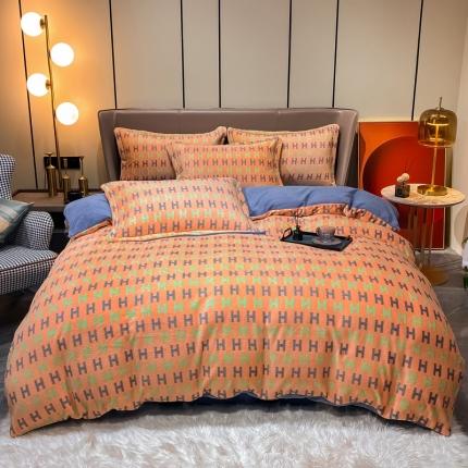 91家纺网 家纺一手货源 找家纺 米莱家纺 2021新款轻奢风加厚保暖牛奶绒四件套 凯伦  桔