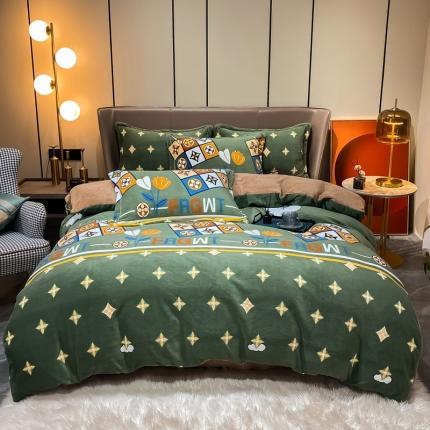 91家纺网 家纺一手货源 找家纺 （总）米莱家纺 2021新款轻奢风加厚保暖牛奶绒四件套