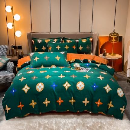 91家纺网 家纺一手货源 找家纺 米莱家纺 2021新款轻奢风加厚保暖牛奶绒四件套 帕罗  绿