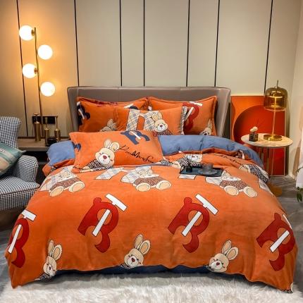 91家纺网 家纺一手货源 找家纺 米莱家纺 2021新款轻奢风加厚保暖牛奶绒四件套 小兔 桔