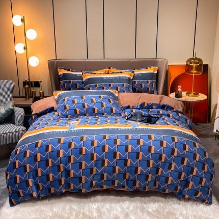 91家纺网 家纺一手货源 找家纺 米莱家纺 2021新款轻奢风加厚保暖牛奶绒四件套 字母熊  蓝