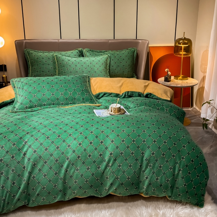 91家纺网 家纺一手货源 找家纺 米莱家纺 2021新款轻奢风加厚保暖牛奶绒四件套 巴伦 绿