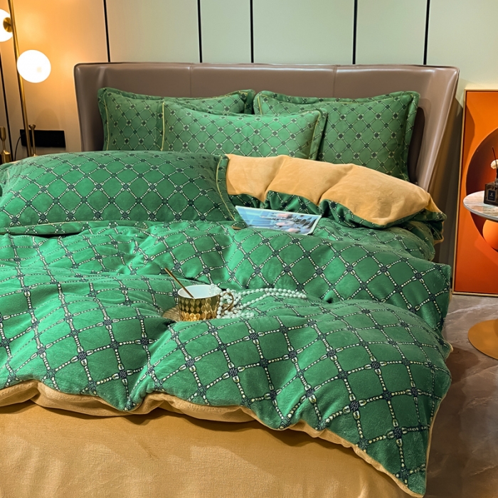 91家纺网 家纺一手货源 找家纺 米莱家纺 2021新款轻奢风加厚保暖牛奶绒四件套 巴伦 绿