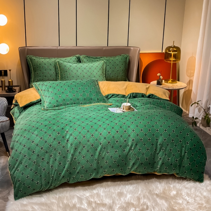 91家纺网 家纺一手货源 找家纺 米莱家纺 2021新款轻奢风加厚保暖牛奶绒四件套 巴伦 绿